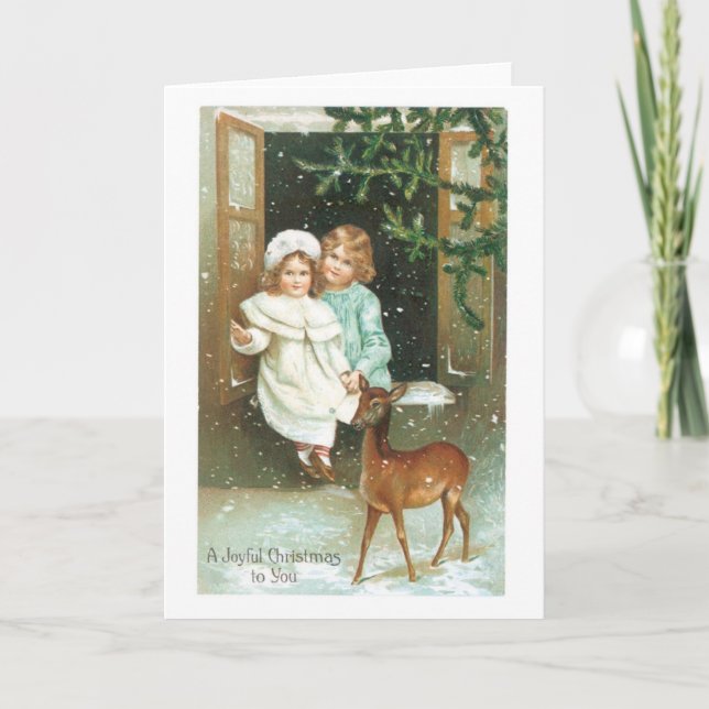 Old-fashioned Christmas, Deer Holiday Card (Front)