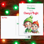 Old-Fashioned Christmas Elves Cheery and Bright Holiday Postcard<br><div class="desc">A pretty Christmas postcard with a cute little girl and boy elves in green and red Retro feeling old-fashioned Christmas.</div>