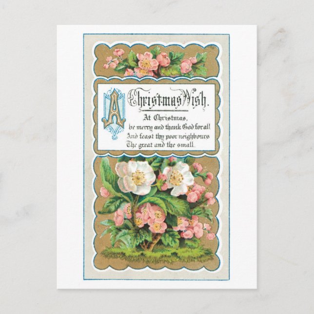 Old-fashioned Christmas, Flower Holiday Postcard (Front)