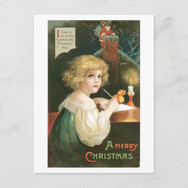 Old-fashioned Christmas, Girl Holiday Postcard (Front)