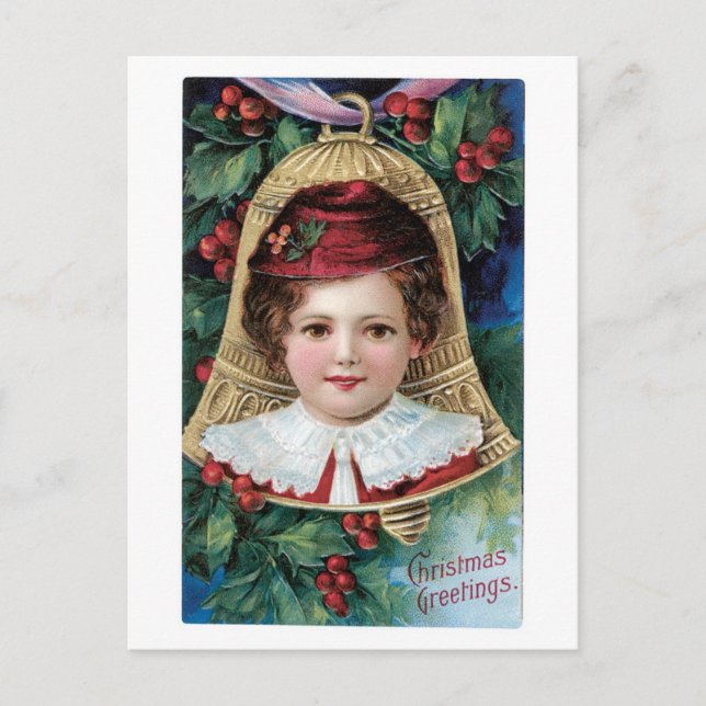 Old-fashioned Christmas, Girl Holiday Postcard (Front)