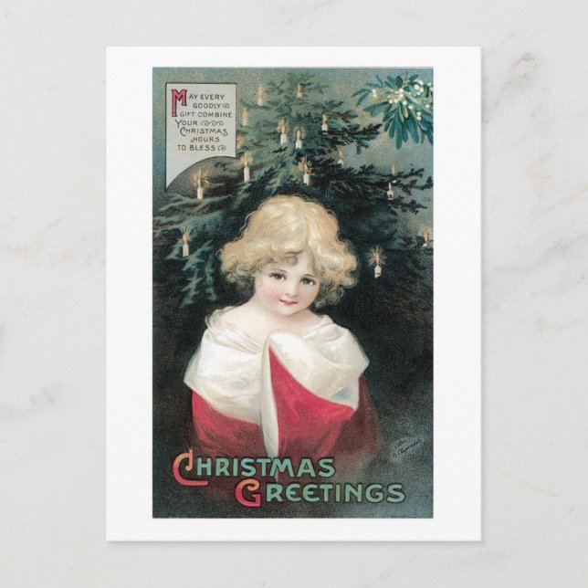Old-fashioned Christmas, Girl Holiday Postcard (Front)