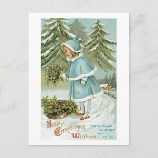 Old-fashioned Christmas, Girl Holiday Postcard