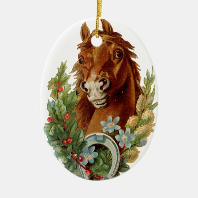 Old-fashioned Christmas, Horse Ceramic Tree Decoration (Front)