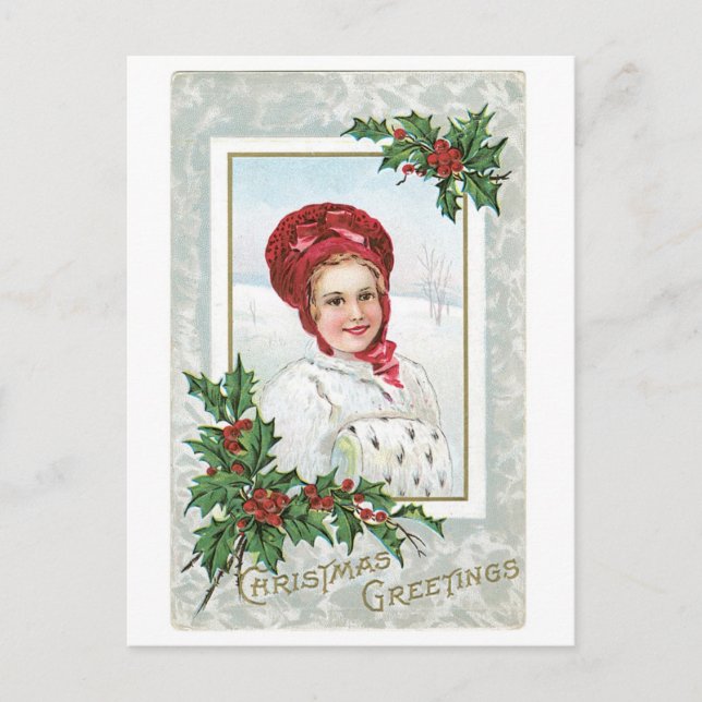 Old-fashioned Christmas, Lady Holiday Postcard (Front)