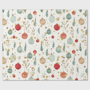 Old Fashioned Christmas Ornaments & Gold Stars Wrapping Paper