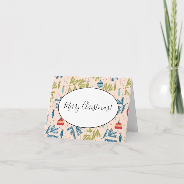 Old Fashioned Christmas Ornaments Hanging on Trees Note Card (Front)