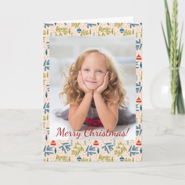 Old Fashioned Christmas Ornaments on Trees Photo Note Card (Front)