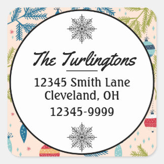 Old Fashioned Christmas Ornaments Return Address Square Sticker
