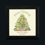 Old Fashioned Christmas Personalised Gift Box<br><div class="desc">Charming vintage colour Christmas tree image illustration. An evergreen tree is decorated with candles and trinkets with presents,  toys and fruit underneath. Set on antique off-white. Merry Christmas in green Christmas font and bottom custom message in red font can be personalised with your message.</div>
