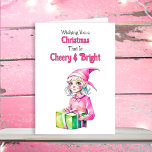Old-Fashioned Christmas Pink Elf Holiday Card<br><div class="desc">A pretty Christmas card with a cute female elf in pink with a vintage vibe. Retro feeling old-fashioned Christmas.</div>
