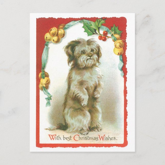 Old-fashioned Christmas, Puppy Holiday Postcard (Front)