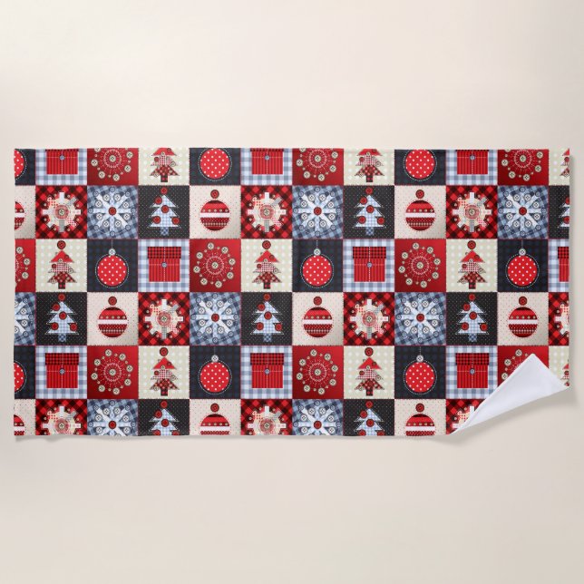 Old Fashioned Christmas Quilt Beach Towel (Front)