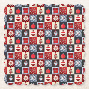 Old Fashioned Christmas Quilt Paper Coaster