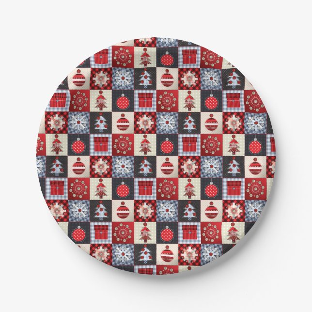 Old Fashioned Christmas Quilt Paper Plate (Front)