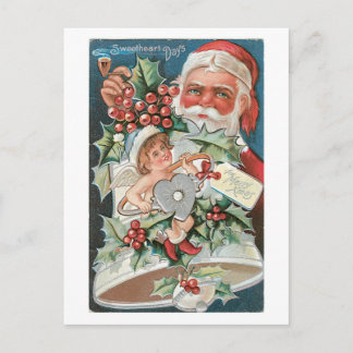 Old-fashioned Christmas, Santa & Angel Holiday Postcard
