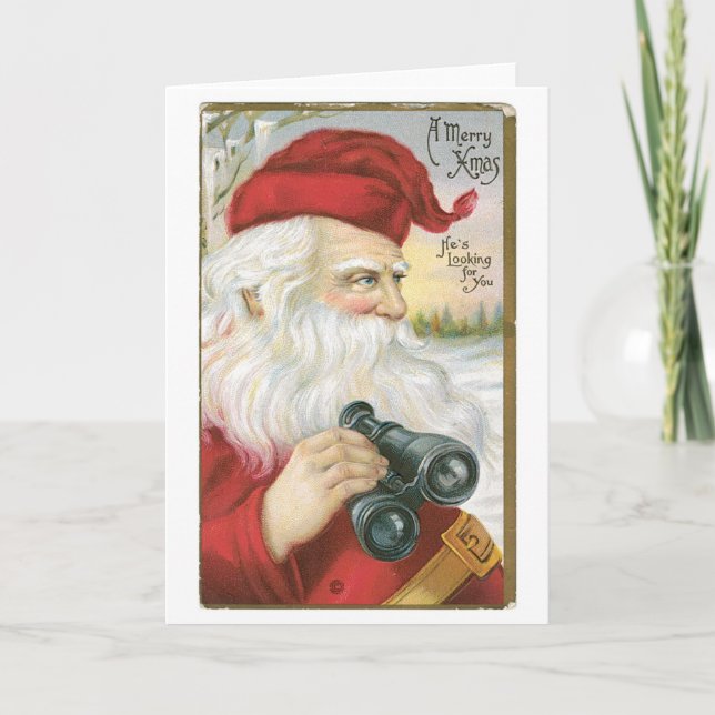 Old-fashioned Christmas, Santa Holiday Card (Front)
