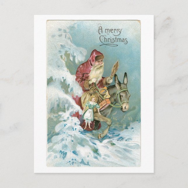 Old-fashioned Christmas, Santa Holiday Postcard (Front)