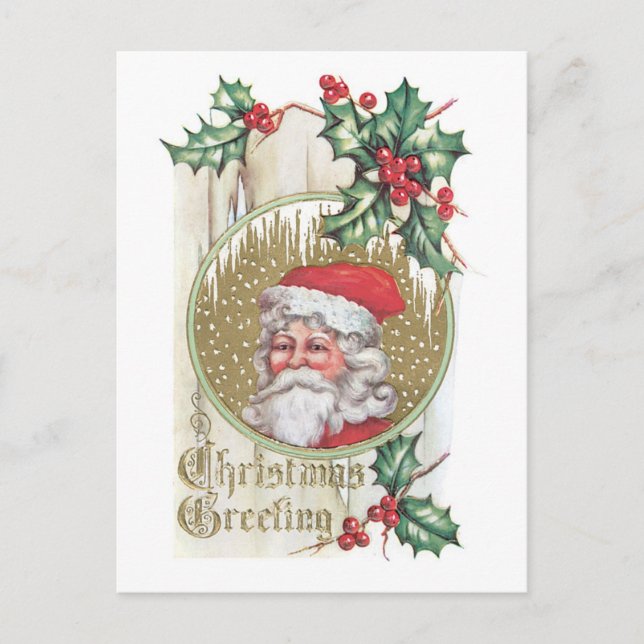 Old-fashioned Christmas, Santa Holiday Postcard (Front)