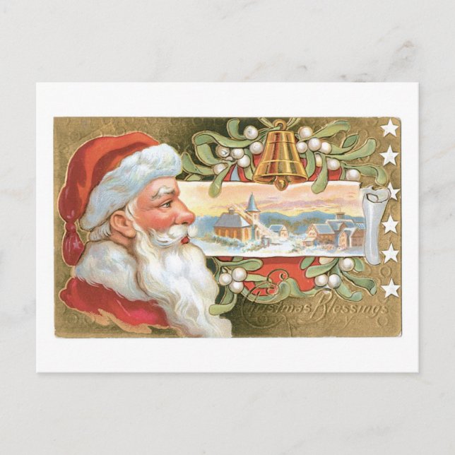 Old-fashioned Christmas, Santa Holiday Postcard (Front)