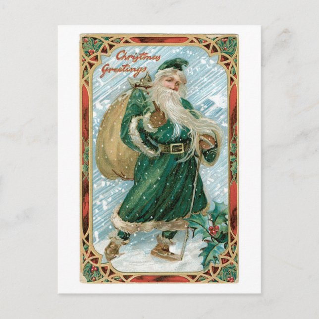 Old-fashioned Christmas, Santa Holiday Postcard (Front)