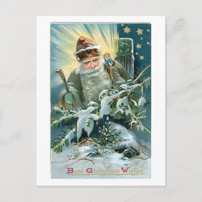 Old-fashioned Christmas, Santa Holiday Postcard (Front)