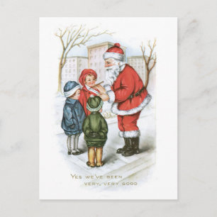 Old-fashioned Christmas, Santa with Chirdren Holiday Postcard
