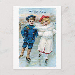 Old-fashioned Christmas, Skating rink Holiday Postcard