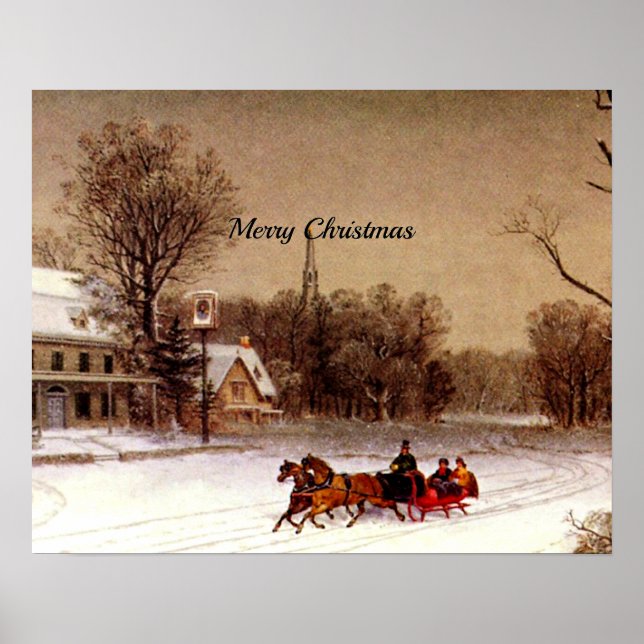 Old-Fashioned Christmas Sleigh Ride, Winter Scene Poster (Front)