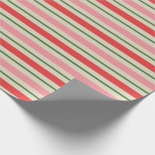 Old Fashioned Christmas Stripe Pattern Pink Red  Wrapping Paper