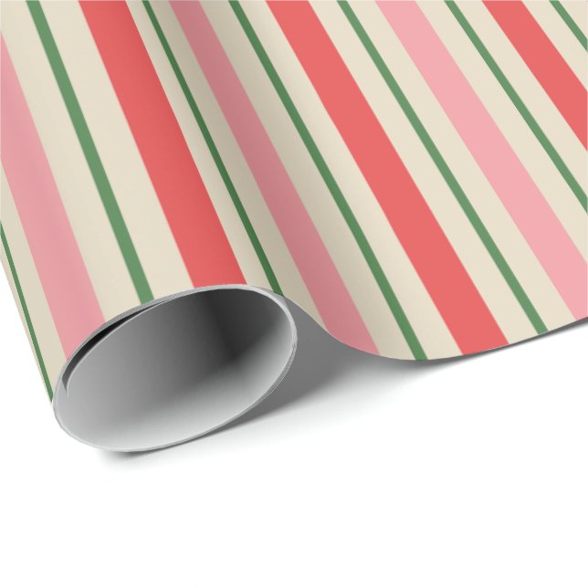 Old Fashioned Christmas Stripe Pattern Pink Red  Wrapping Paper (Roll Corner)