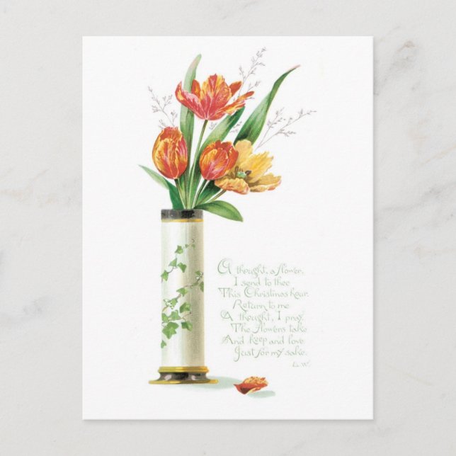 Old-fashioned Christmas, Tulips Holiday Postcard (Front)