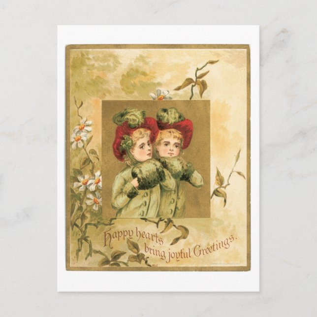 Old-fashioned Christmas, Twins Holiday Postcard (Front)