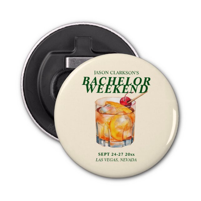 Old Fashioned Cocktail Bachelor Weekend Bottle Opener (Front)