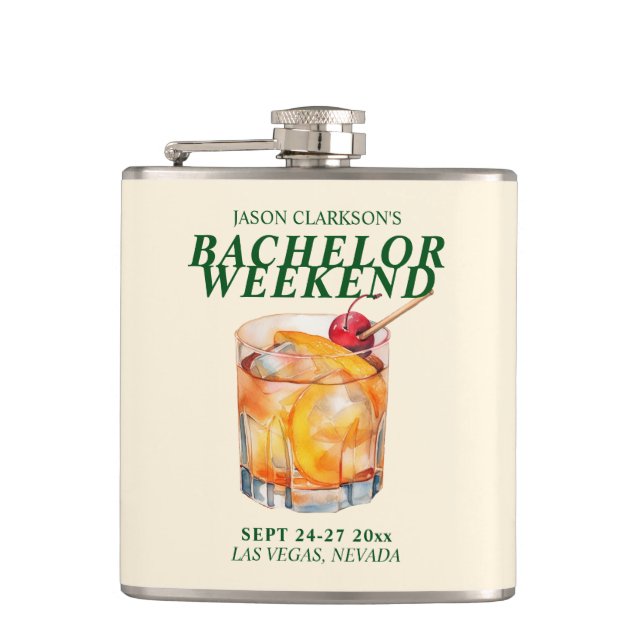 Old Fashioned Cocktail Bachelor Weekend Hip Flask (Front)