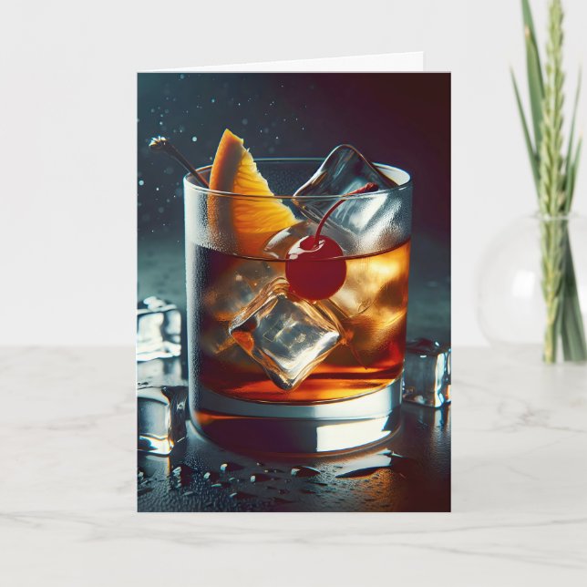 Old Fashioned Drink Birthday Wish Card (Front)