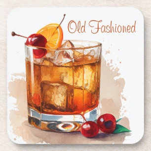 Old Fashioned Drink With Cherries and Orange  Coaster