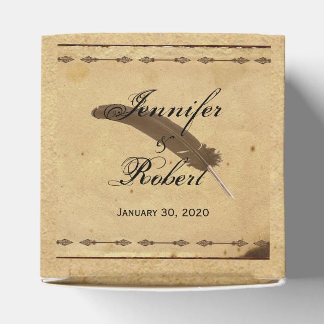Old Fashioned Elegance Parchment with Quill Weddin Favour Box (Top)