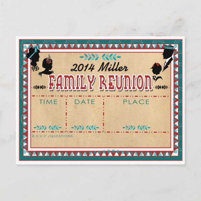 Old Fashioned Family Reunion - Invitation Postcard (Front)