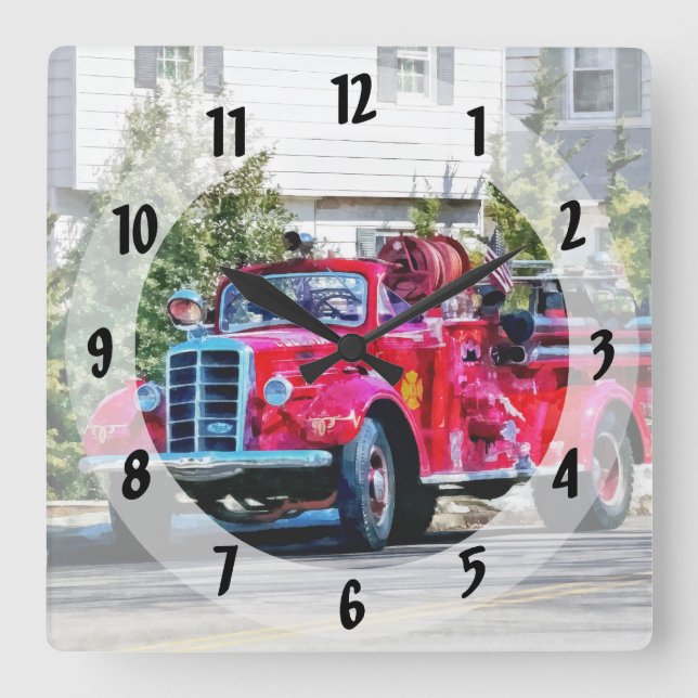 Old Fashioned Fire Truck Square Wall Clock (Front)