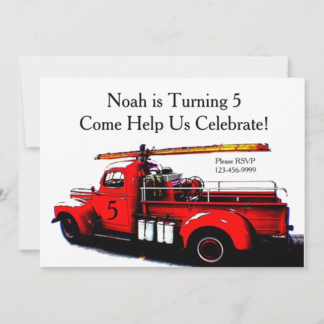 Old Fashioned Firetruck Birthday Invitation (Front)
