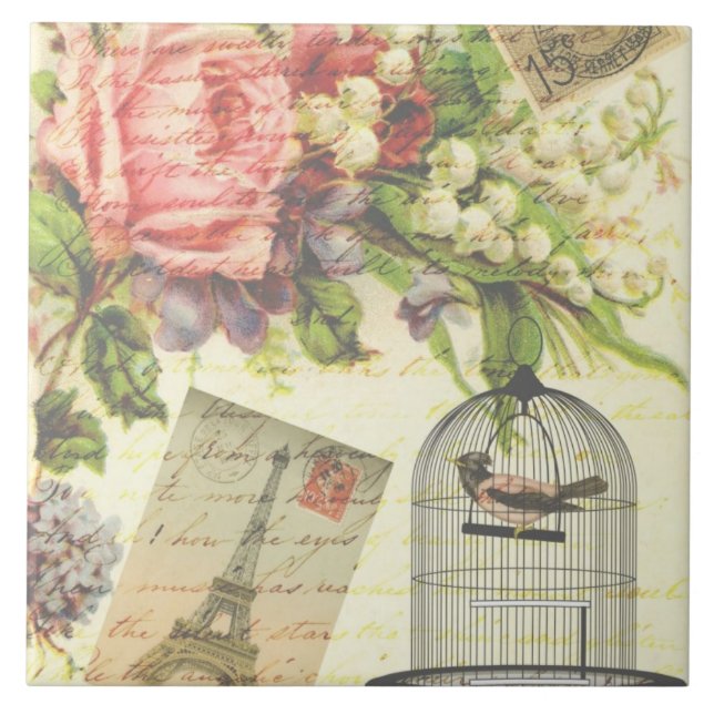 Old Fashioned Floral Bird Ceramic Tile (Front)