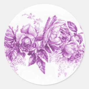 Old Fashioned Floral Spray Purple Classic Round Sticker