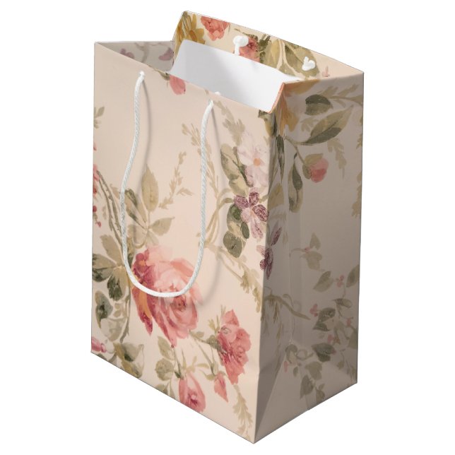 Old-fashioned Floral Wallpaper Medium Gift Bag (Back Angled)