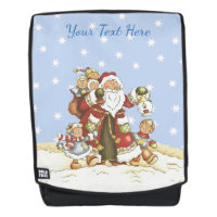 Old Fashioned Folk Art Santa Cute Children Snow
