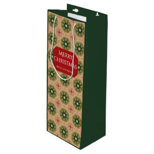 Old-fashioned Green Pine Red Lace Christmas  Wine Gift Bag