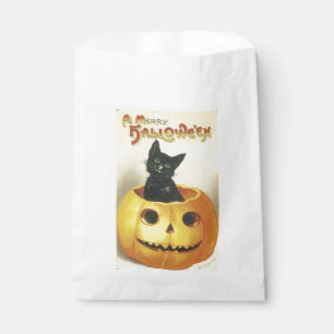 Old-fashioned Halloween, Black cat on Pumpkin Favour Bags