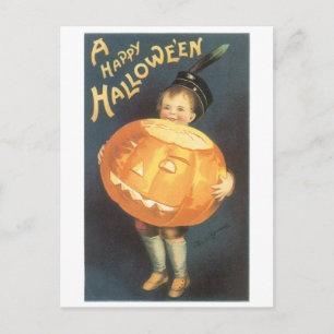 Old-fashioned Halloween, Boy holding Pumpkin Postcard