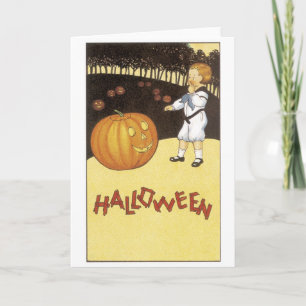 Old-fashioned Halloween, Boy meets Jack-o'-lantern Card