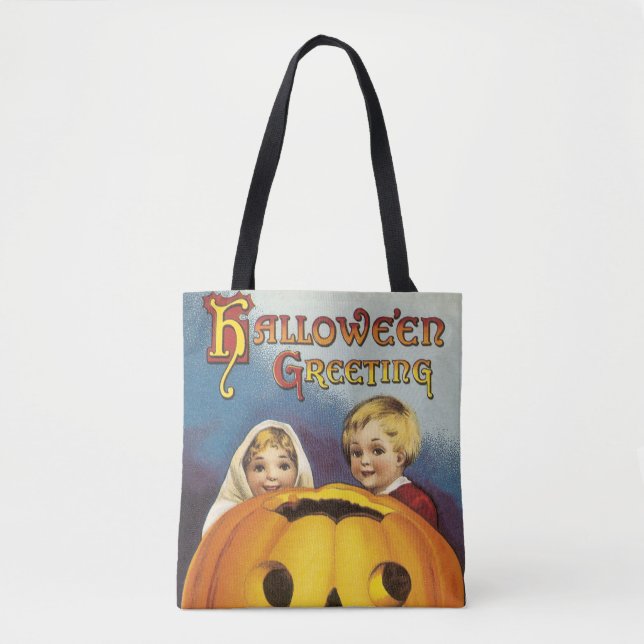 Old-fashioned Halloween, Chirdren & Pumpkin Tote Bag (Front)